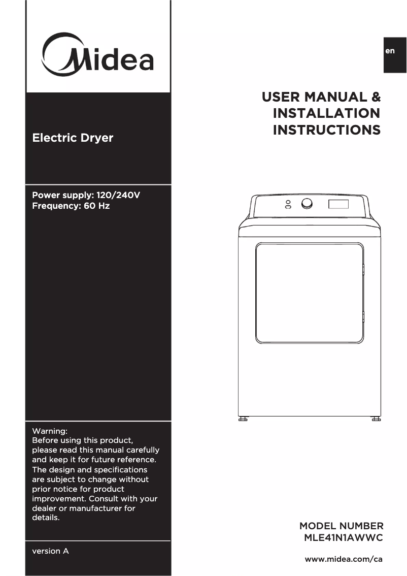 Page 1 de la notice Manuel utilisateur Midea MLE41N1AWWC