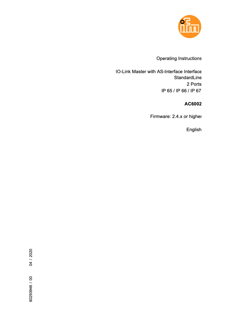 Page n°1 - Manuel utilisateur IFM AC6002