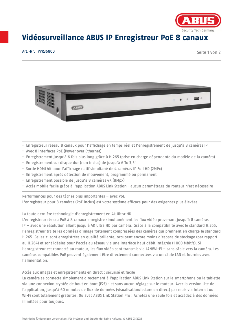 Image de la première page du manuel de l'appareil TVVR36800