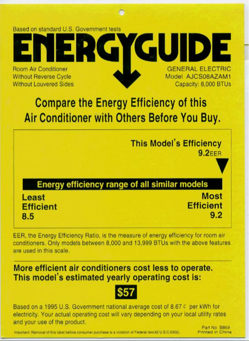 Page n°1 - Label énergétique GE AJCS08AZA