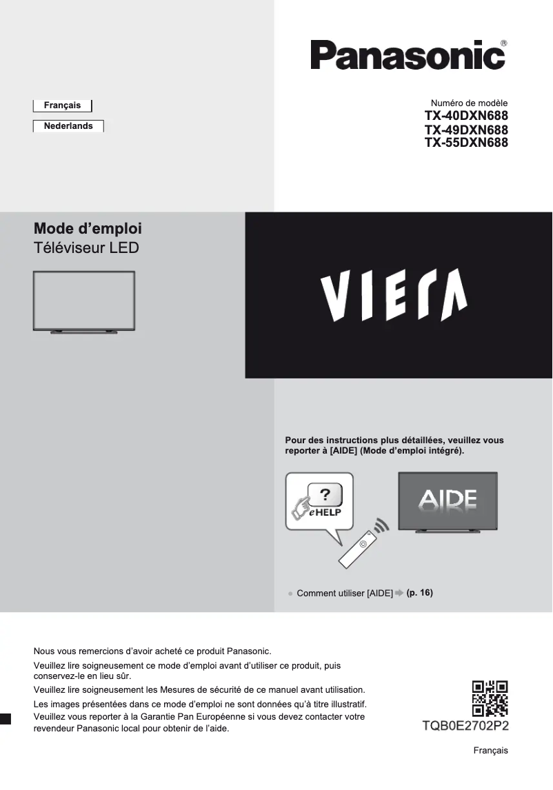 Page 1 de la notice Manuel utilisateur Panasonic TX-55DXN688