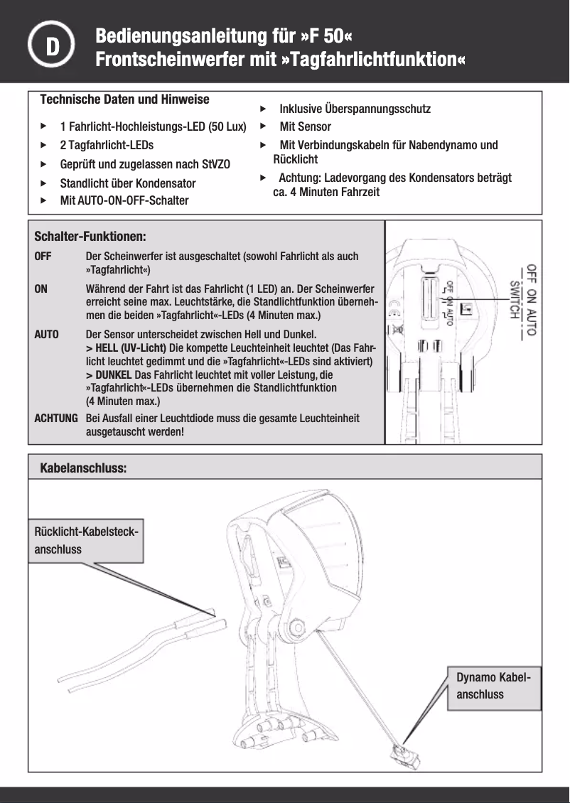 Image de la première page du manuel de l'appareil F 50