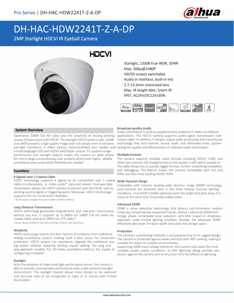 Image de la première page du manuel de l'appareil HAC-HDW2241T-Z-A-DP