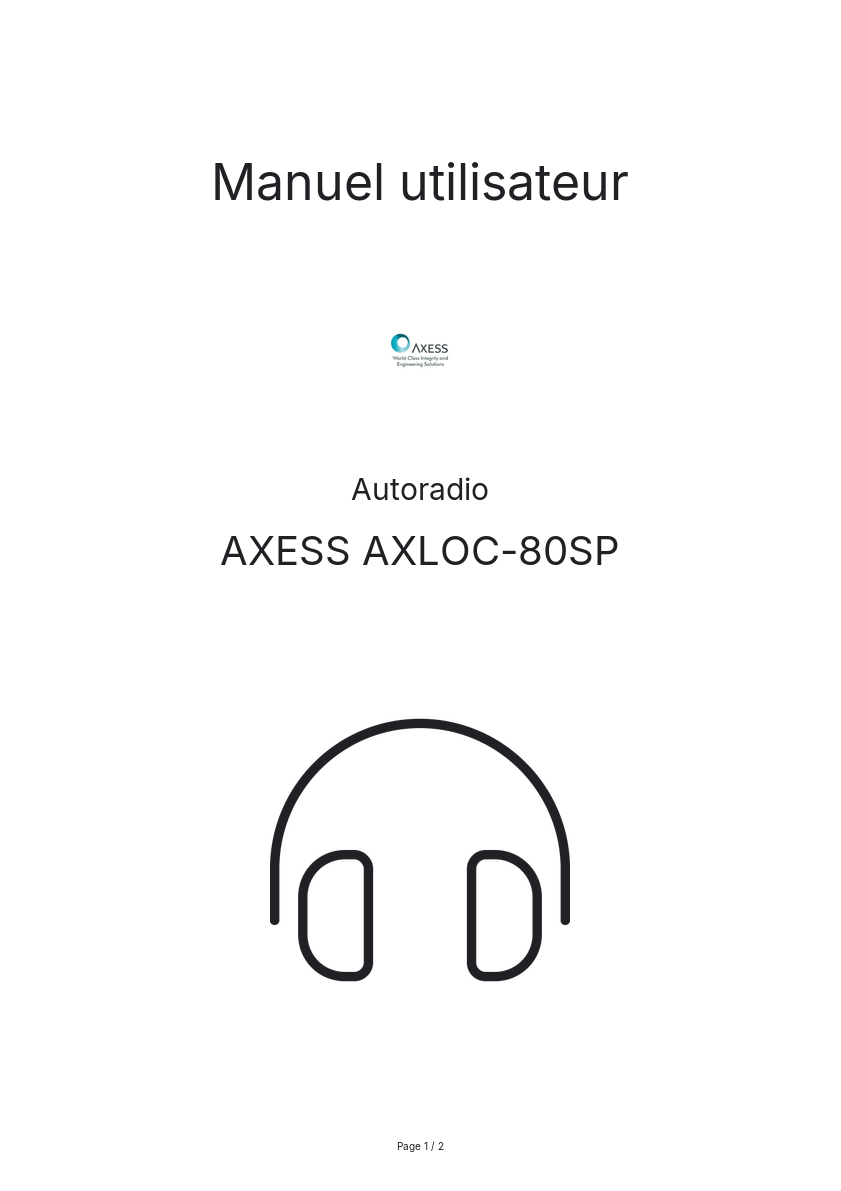 Page n°1 - Manuel utilisateur AXESS AXLOC-80SP