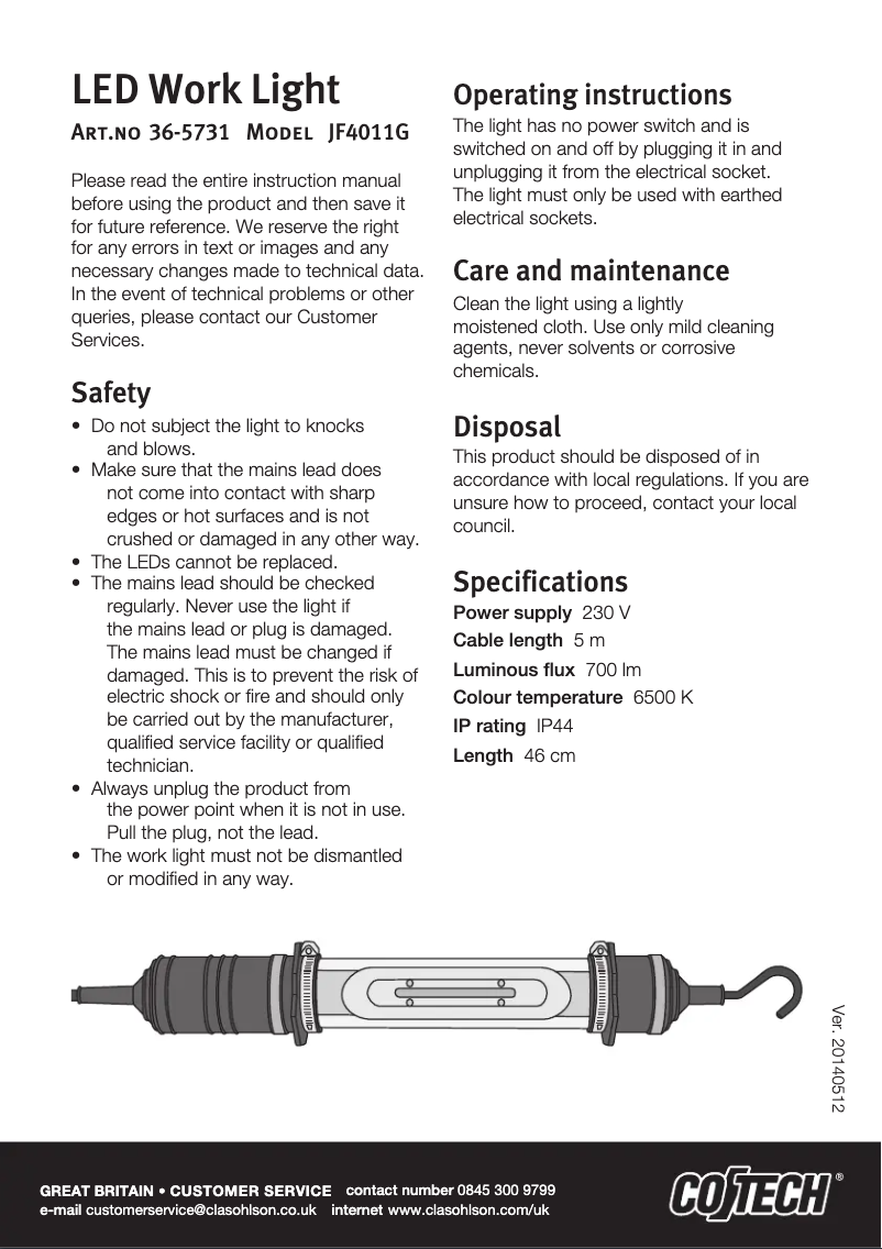 Page n°1 - Manuel utilisateur Cotech JF4011G