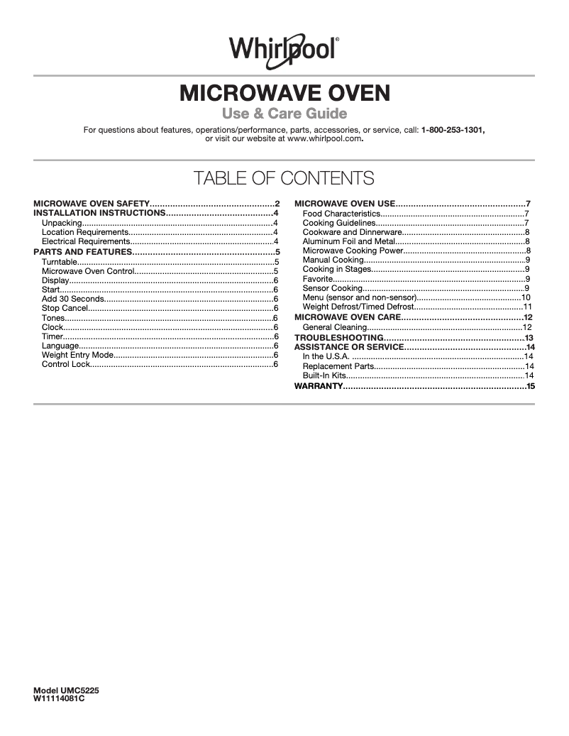 Page 1 de la notice Manuel utilisateur Amana UMC5225GZ
