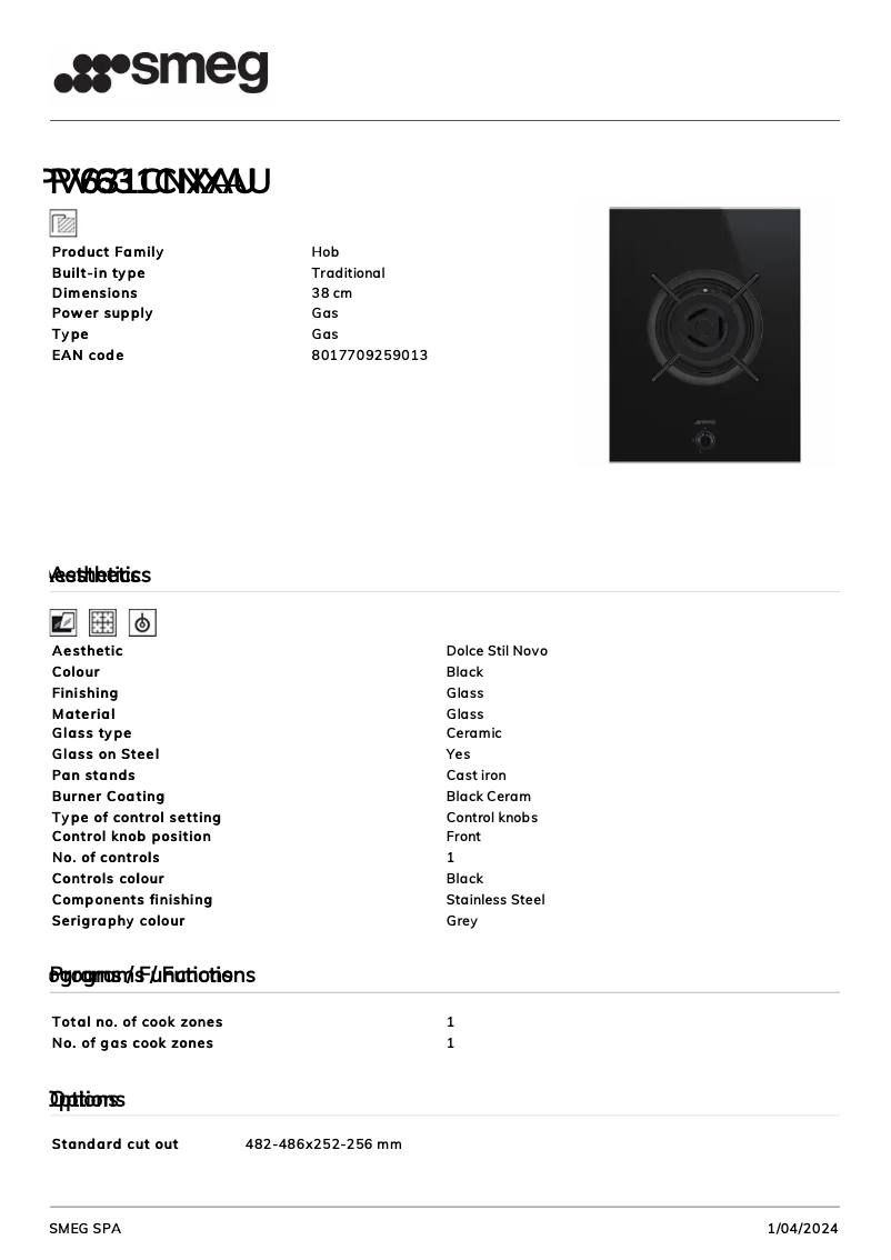 Page n°1 - Fiche technique Smeg PV631CNXAU