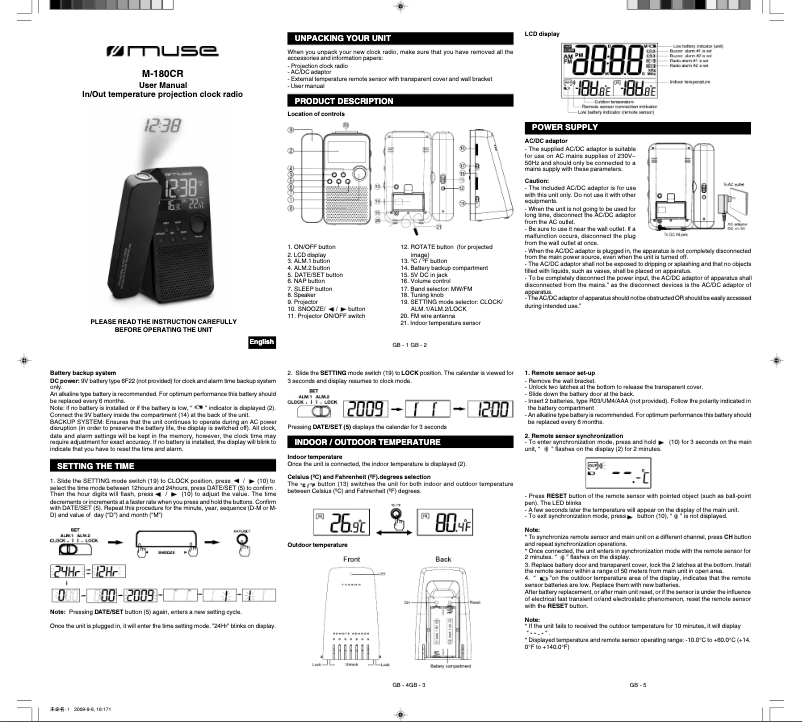 Image de la première page du manuel de l'appareil M-180CRW