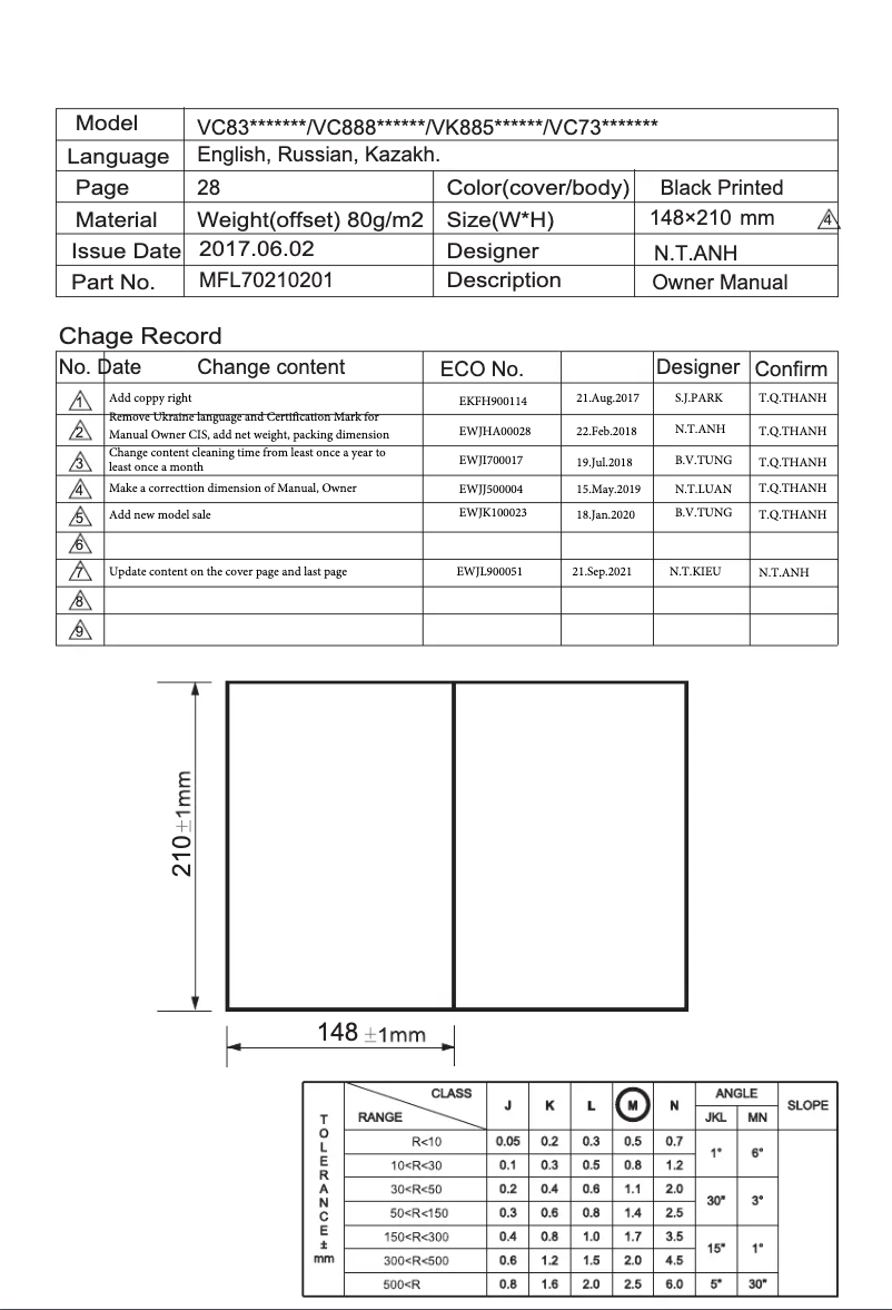 Page 1 de la notice Manuel utilisateur LG VC73209UHAS