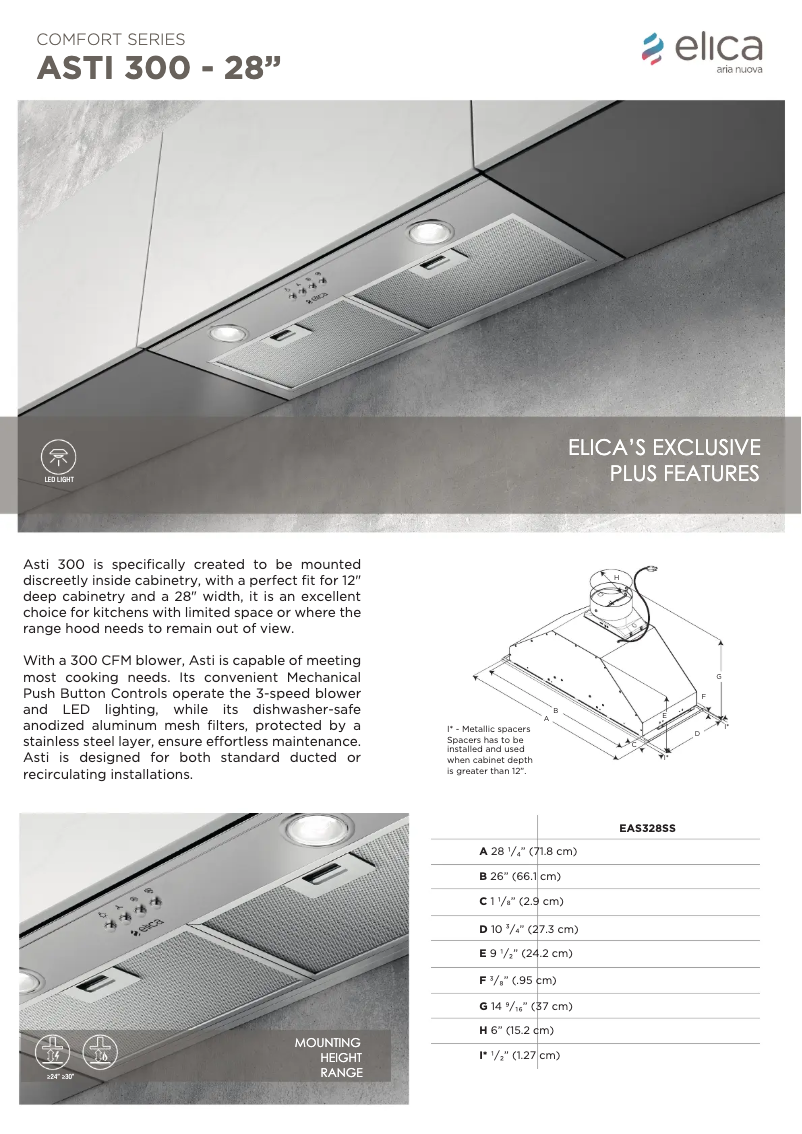 Page 1 de la notice Fiche technique Elica ASTI 300 EAS328SS