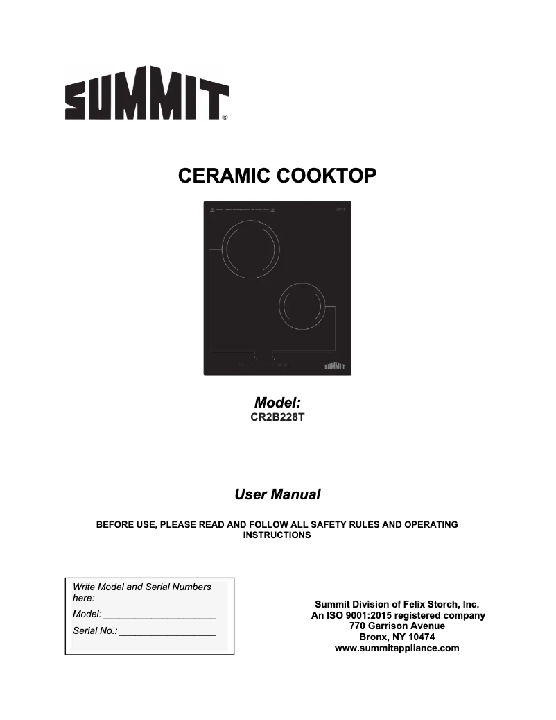 Image de la première page du manuel de l'appareil CR2B228T