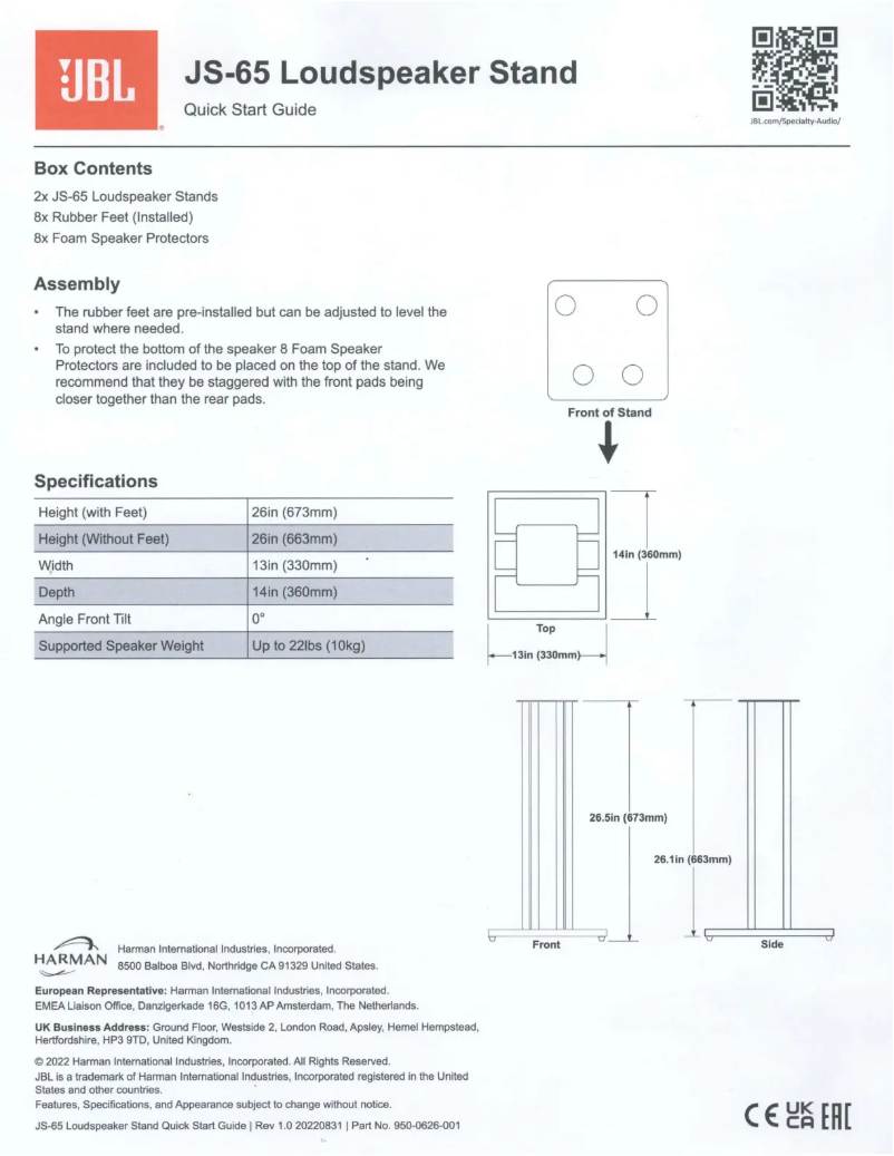 Page n°1 - Manuel utilisateur JBL JS-65