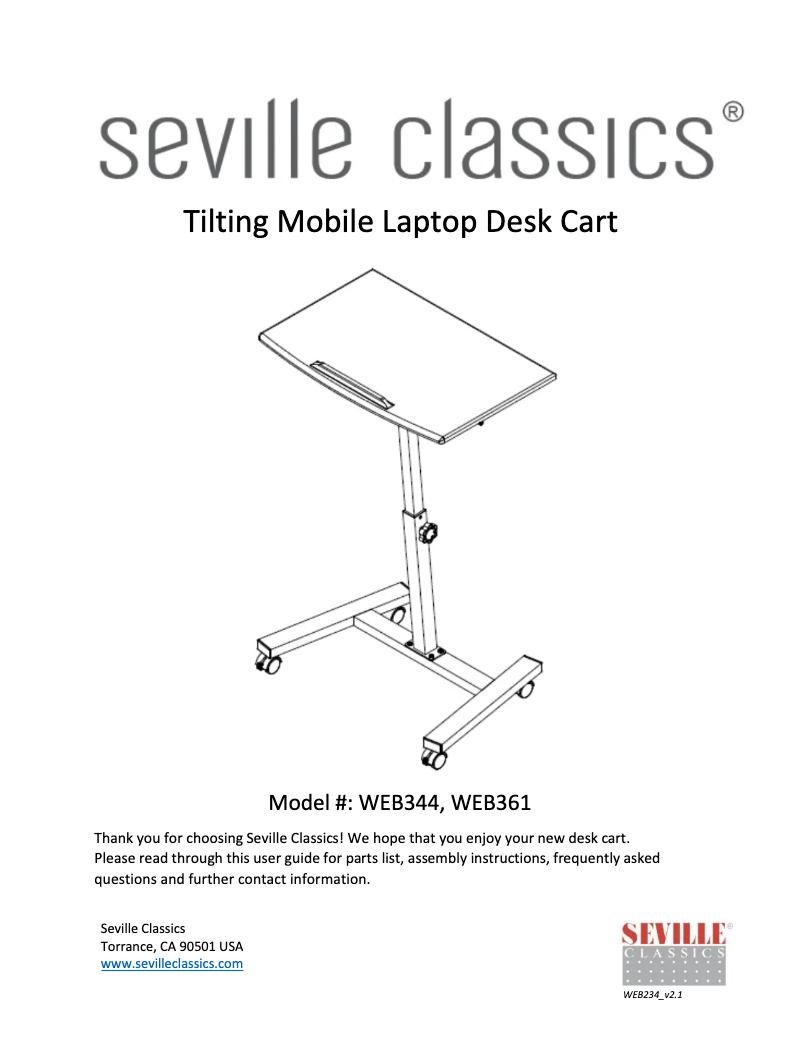 Page 1 de la notice Manuel utilisateur Seville Classics WEB344