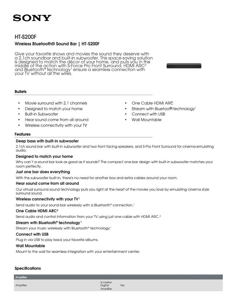 Página 1 del manual Ficha técnica Sony HT-S100F