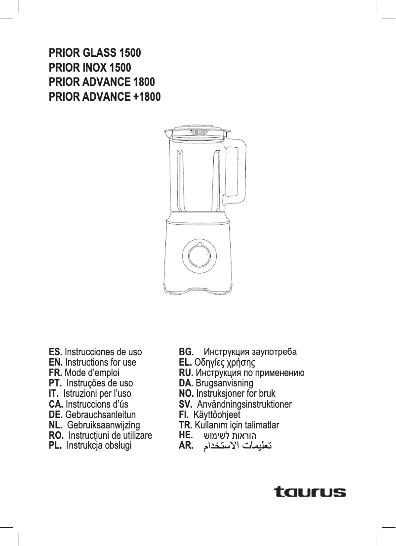 Página 1 del manual Manual de usuario Taurus Prior Glass 1500