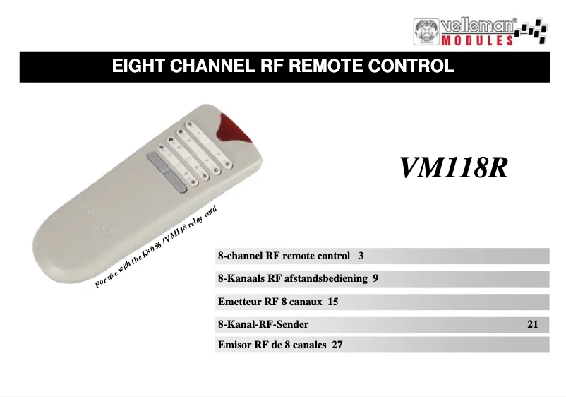 Page 1 de la notice Manuel utilisateur Velleman VM118R