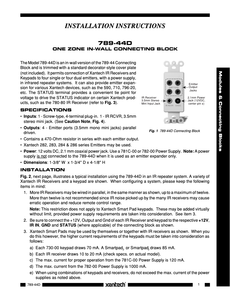Page n°1 - Manuel utilisateur Xantech 789-44D