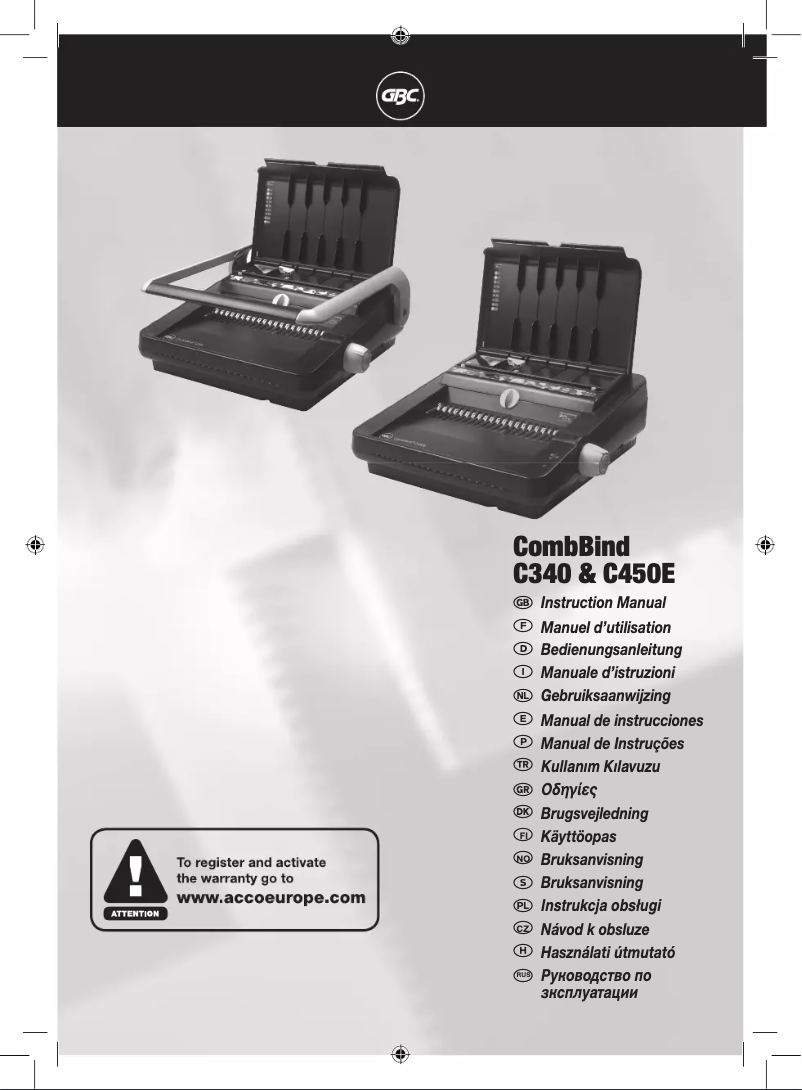 Page n°1 - Manuel utilisateur GBC CombBind C340