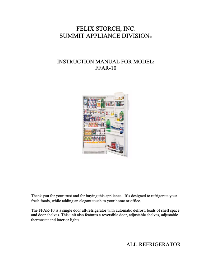 Page n°1 - Manuel utilisateur Accucold FFAR10SSTBLOCKER