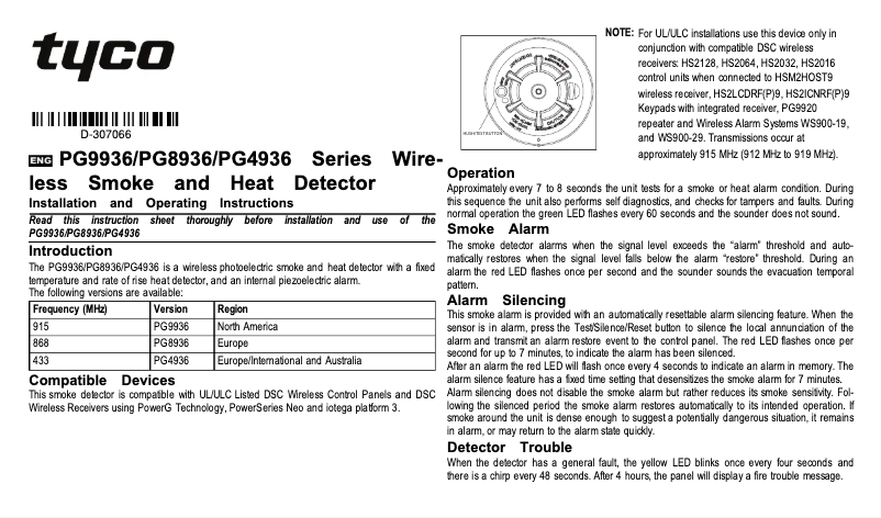 Page 1 de la notice Guide d'installation DSC PG9936