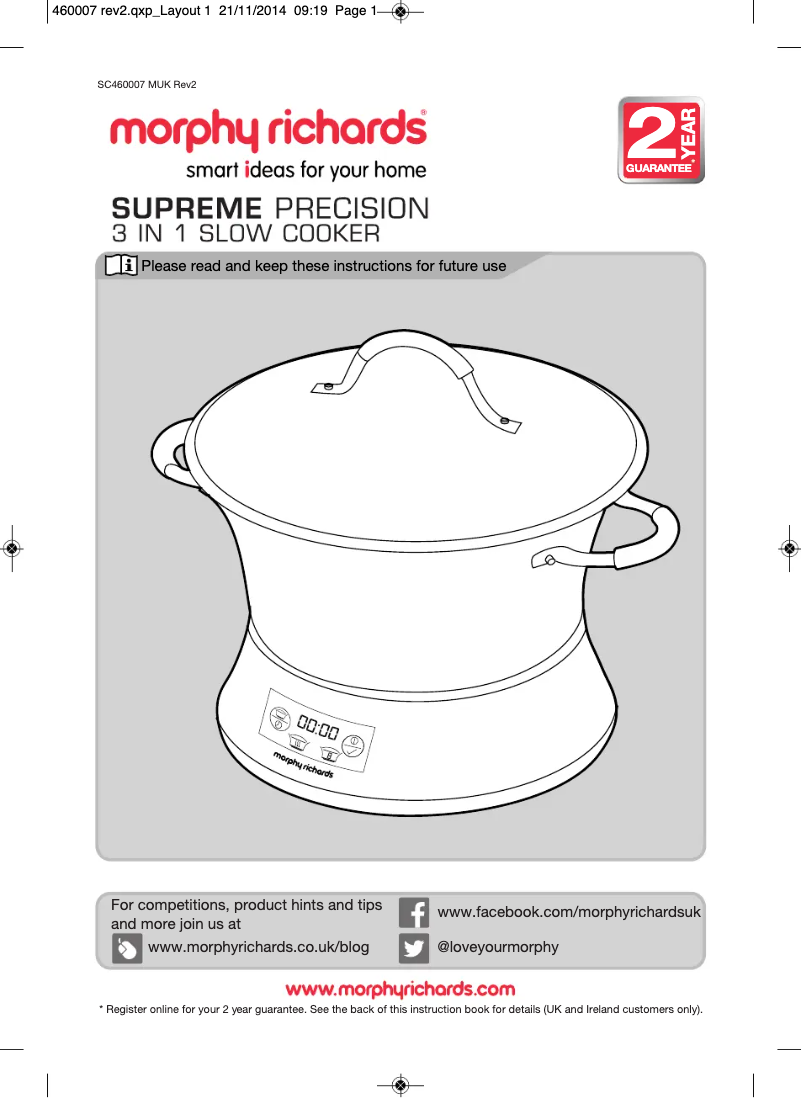 Page 1 de la notice Manuel utilisateur Morphy Richards Supreme Precision 460007