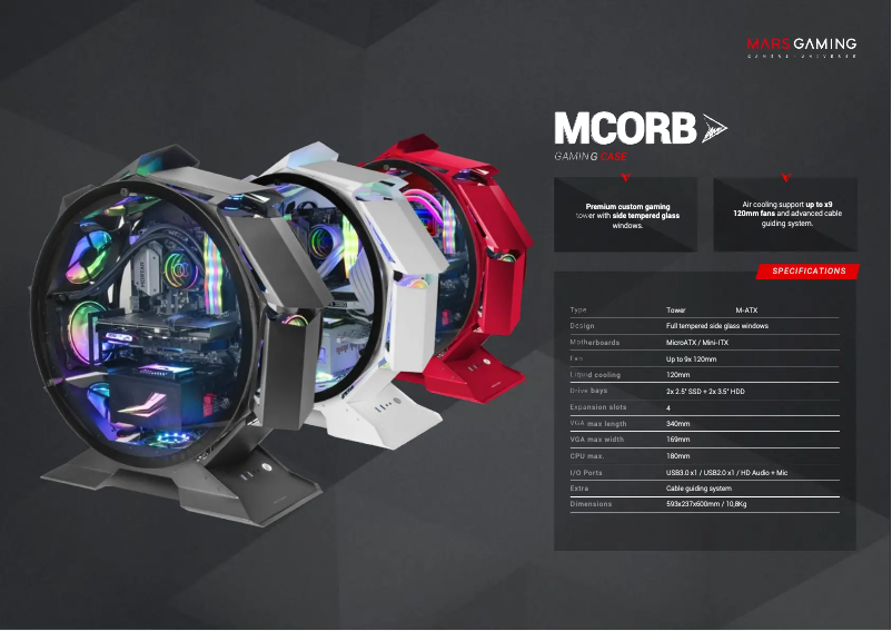 Page 1 de la notice Fiche technique Mars Gaming MCORB