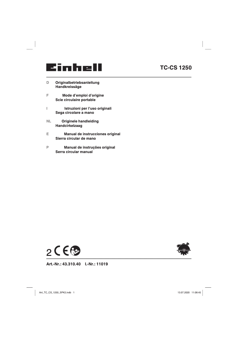 Page 1 de la notice Manuel utilisateur Einhell TC-CS 1250