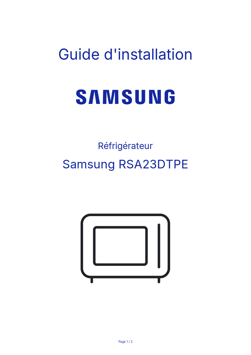 Page n°1 - Guide d'installation Samsung RSA23DTPE