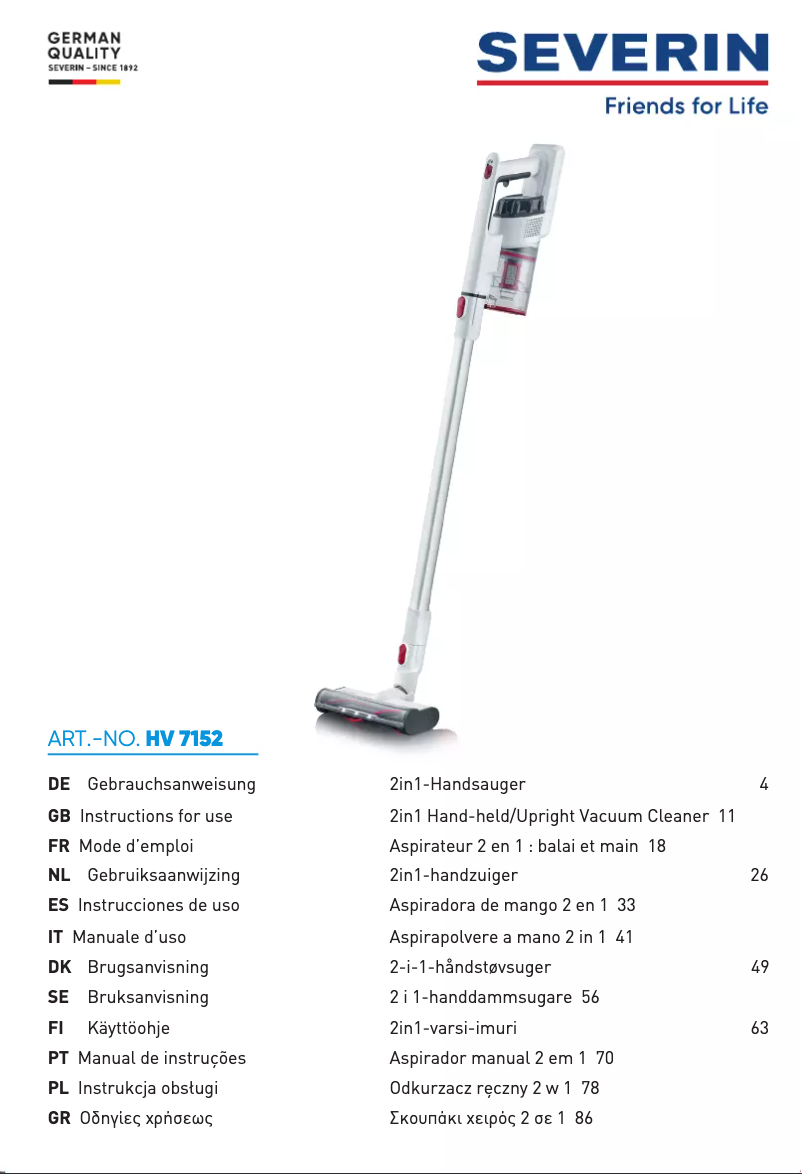 Page 1 de la notice Manuel utilisateur Severin HV 7152