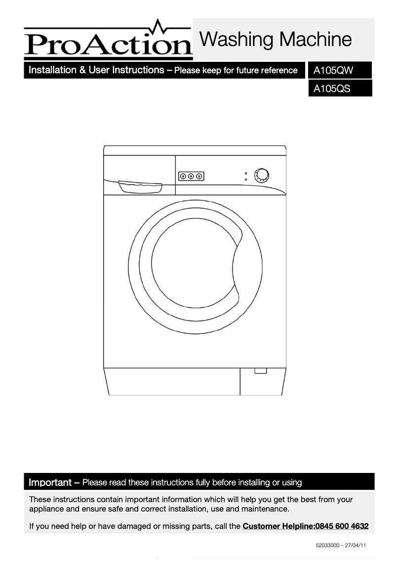 Image de la première page du manuel de l'appareil A105QW