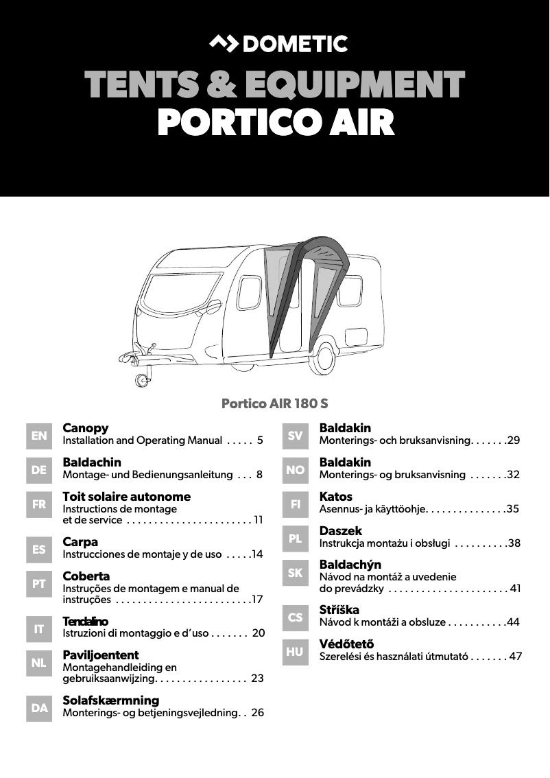 Página 1 del manual Manual de usuario Dometic Portico AIR 180 S