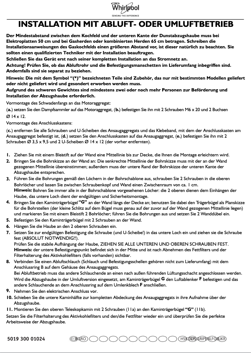 Page 1 de la notice Manuel utilisateur Whirlpool WHF 66 AM X