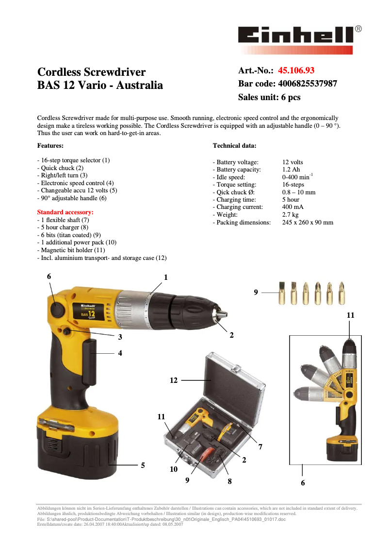 Image de la première page du manuel de l'appareil BAS 12 Vario