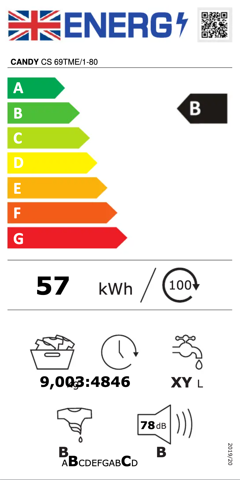 Page 1 de la notice Label énergétique Candy CS 69TME/1-80