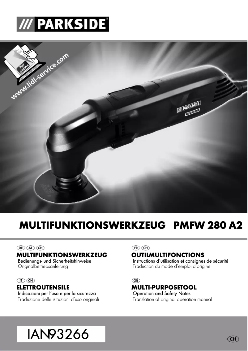 Page 1 de la notice Manuel utilisateur Parkside PMFW 280 A2