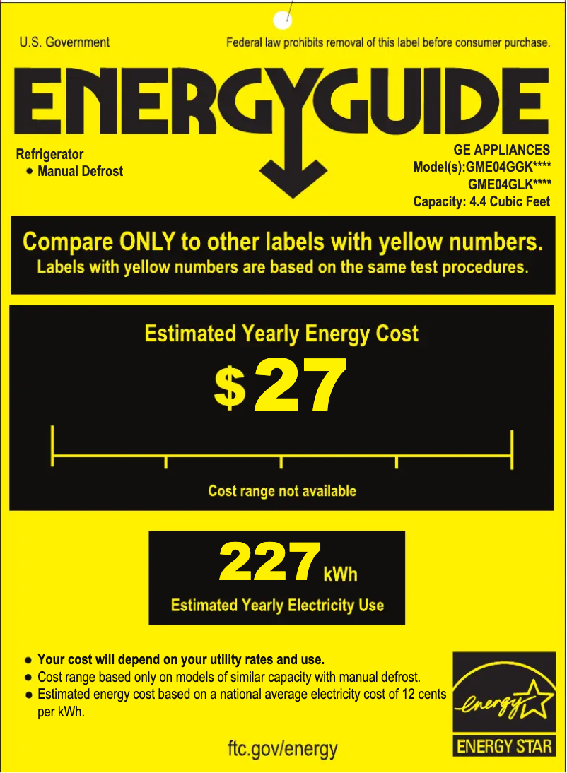 Page 1 de la notice Label énergétique GE GME04GGKWW
