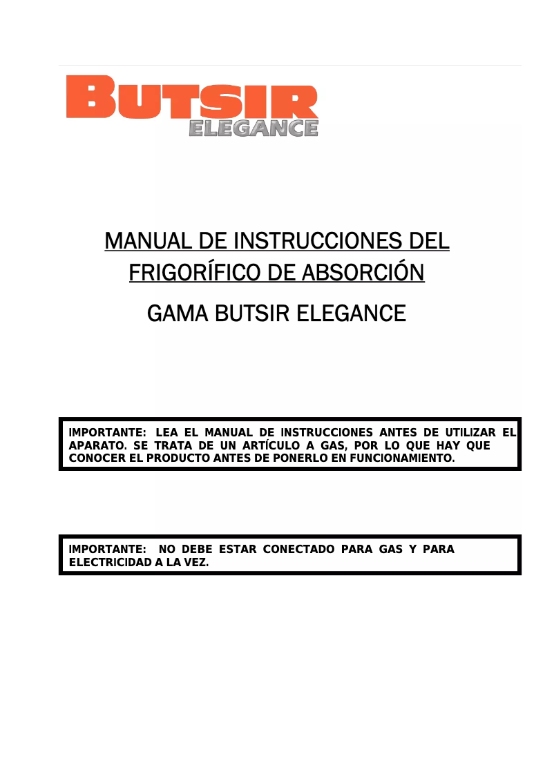 Página 1 del manual Manual de usuario Butsir Elegance