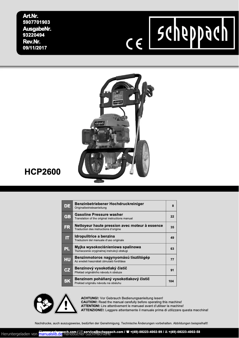 Imagen de la primera página del manual del dispositivo HCP2600