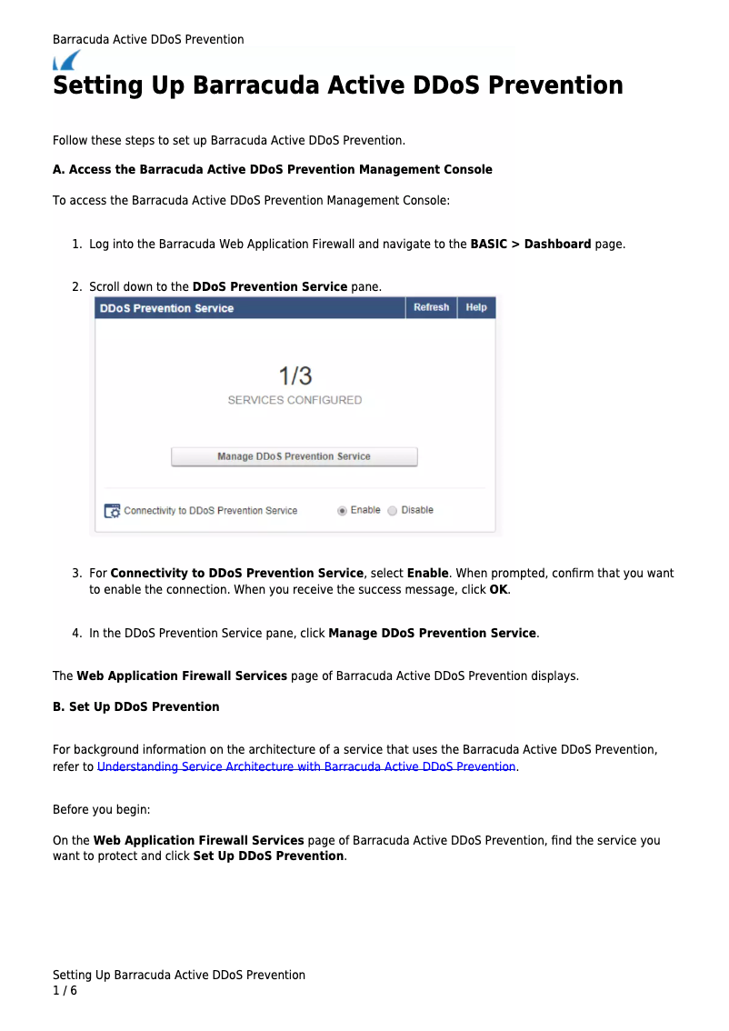 Page 1 de la notice Manuel utilisateur Barracuda Networks DDoS Prevention