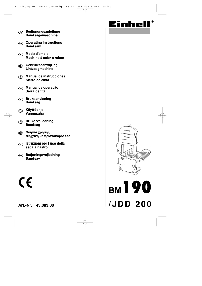 Page n°1 - Manuel utilisateur Einhell BM 190