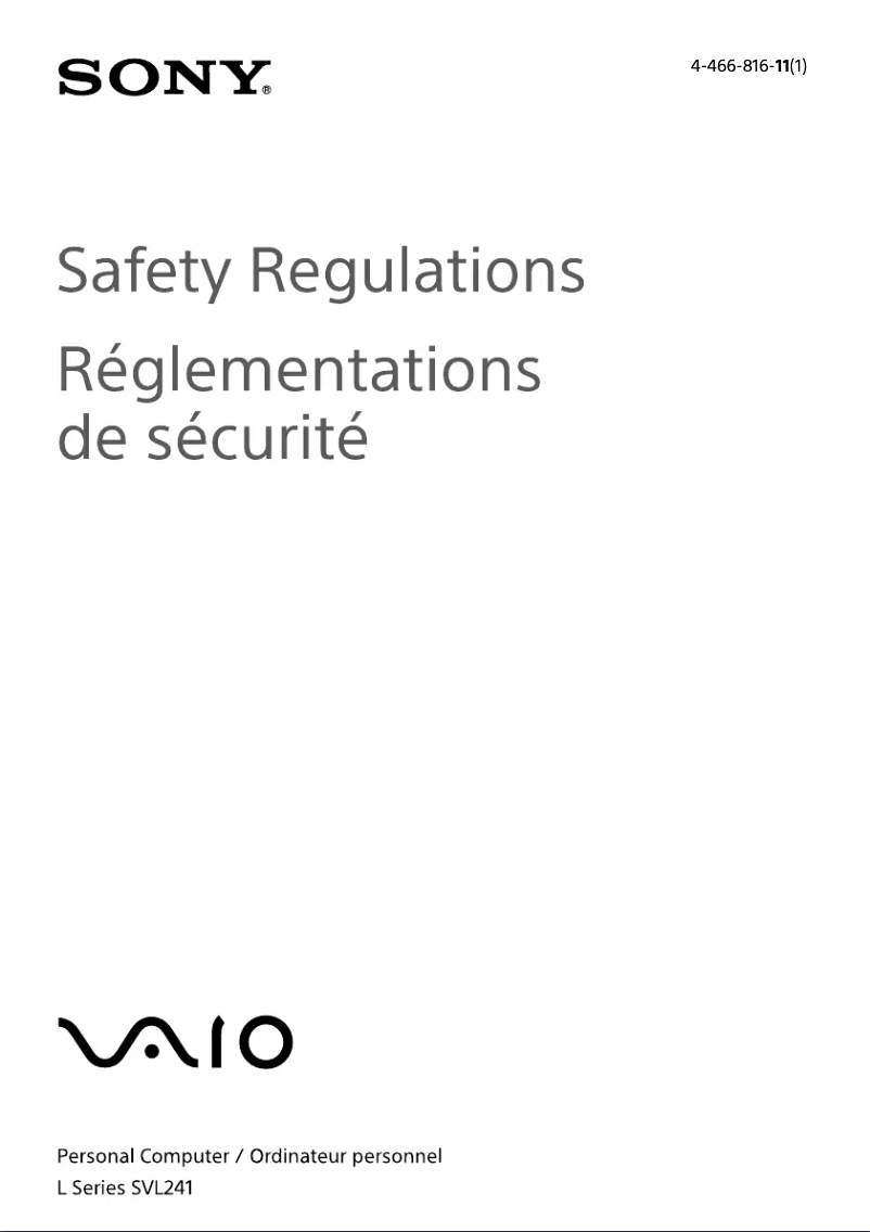 Page n°1 - Instructions de sécurité Sony Vaio SVL241490X