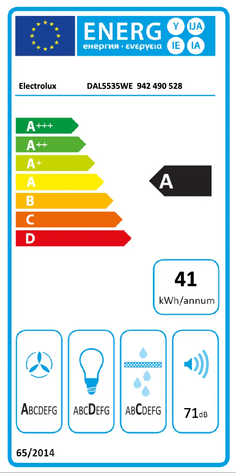 Page n°1 - Label énergétique Electrolux DAL5535