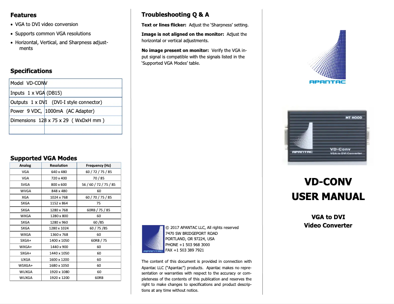 Página 1 del manual Manual de usuario Apantac VD-Conv