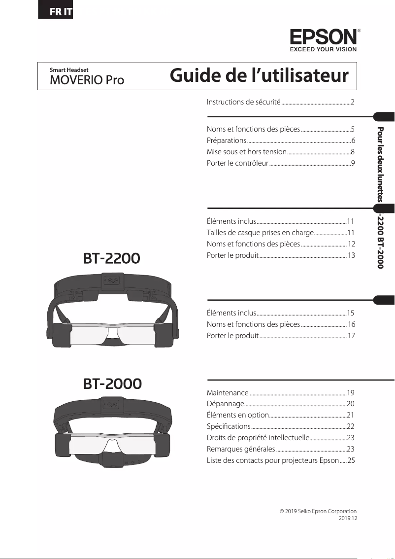 Imagen de la primera página del manual del dispositivo Moverio Pro BT-2000