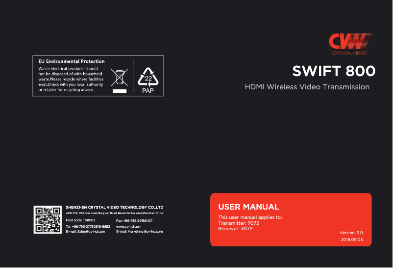 Page 1 de la notice Manuel utilisateur CVW Swift 800