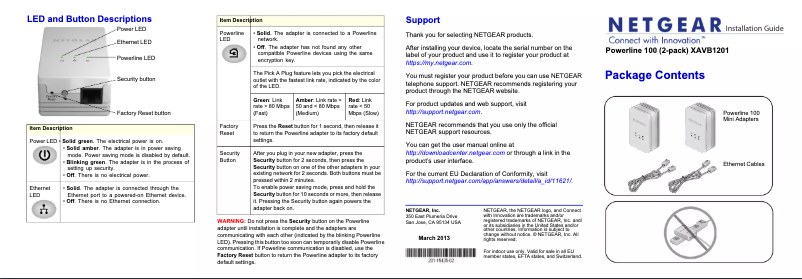 Page 1 de la notice Guide d'installation Netgear XAV1201
