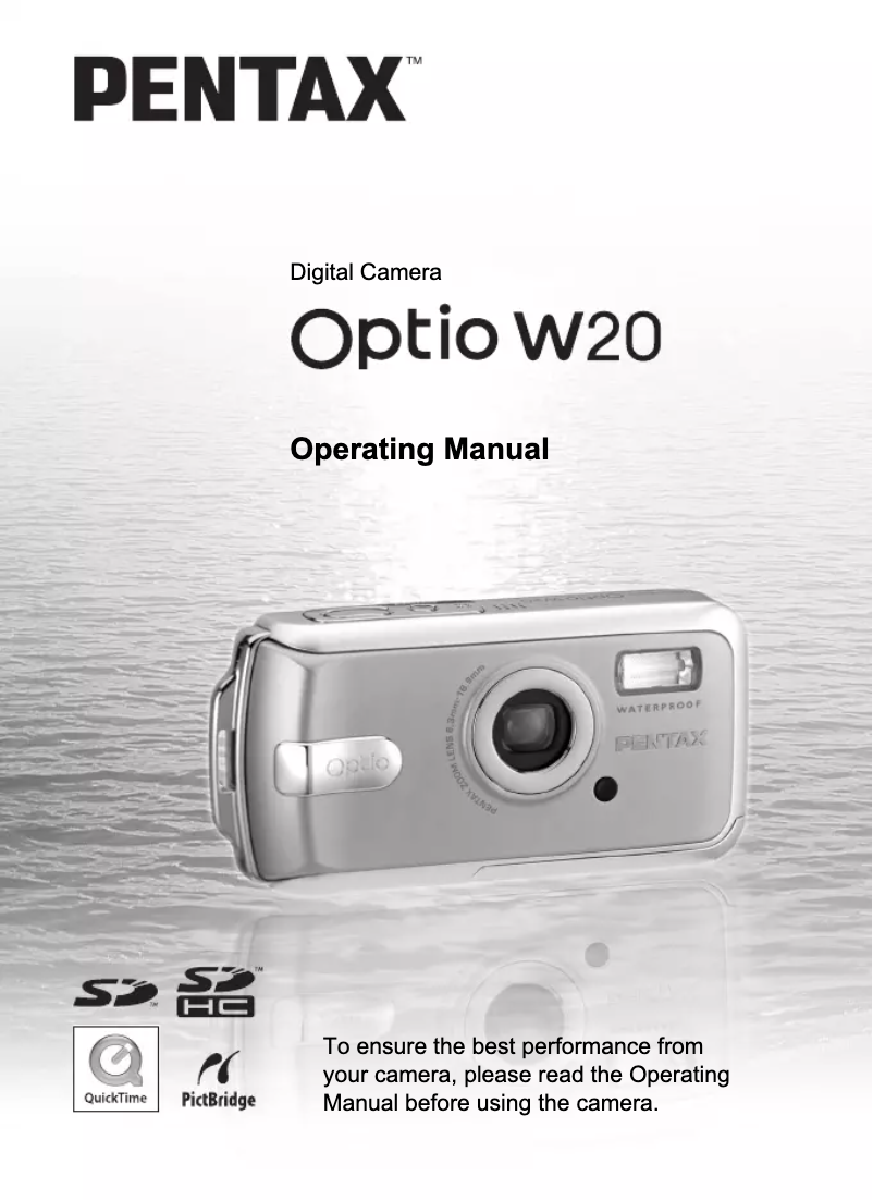 Page 1 de la notice Manuel utilisateur Pentax Optio W20
