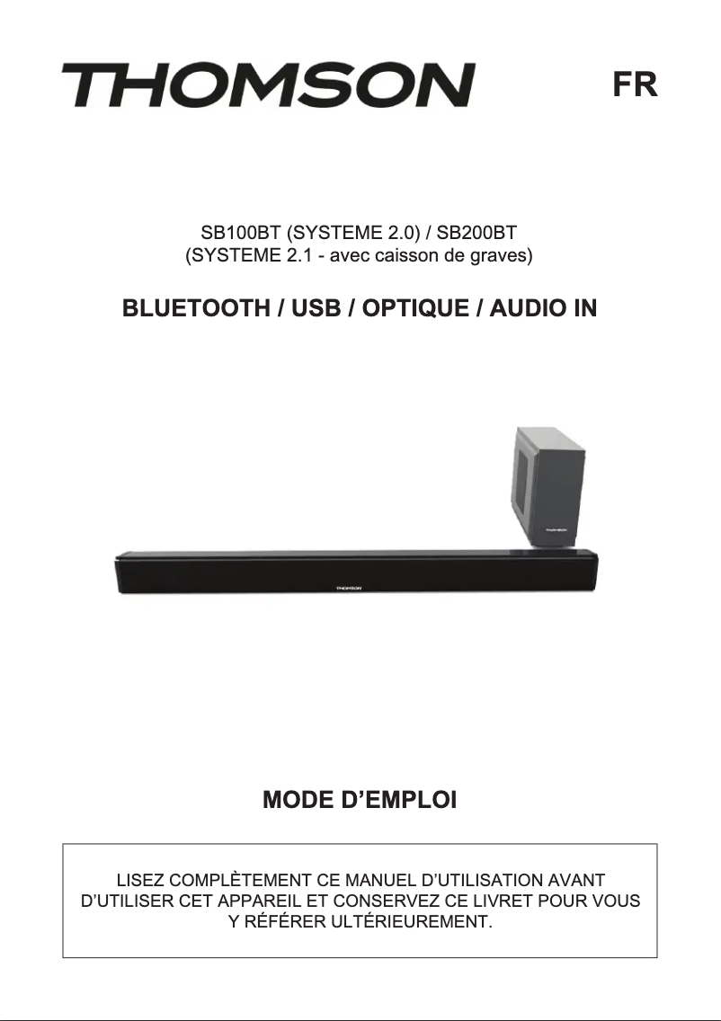 Page 1 de la notice Manuel utilisateur Thomson SB100BT