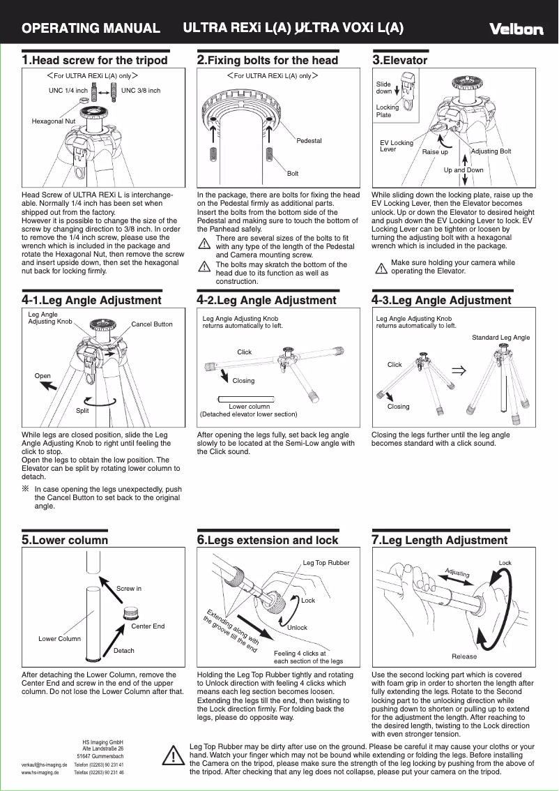 Página 1 del manual Manual de usuario Velbon Ultra REXi L-A