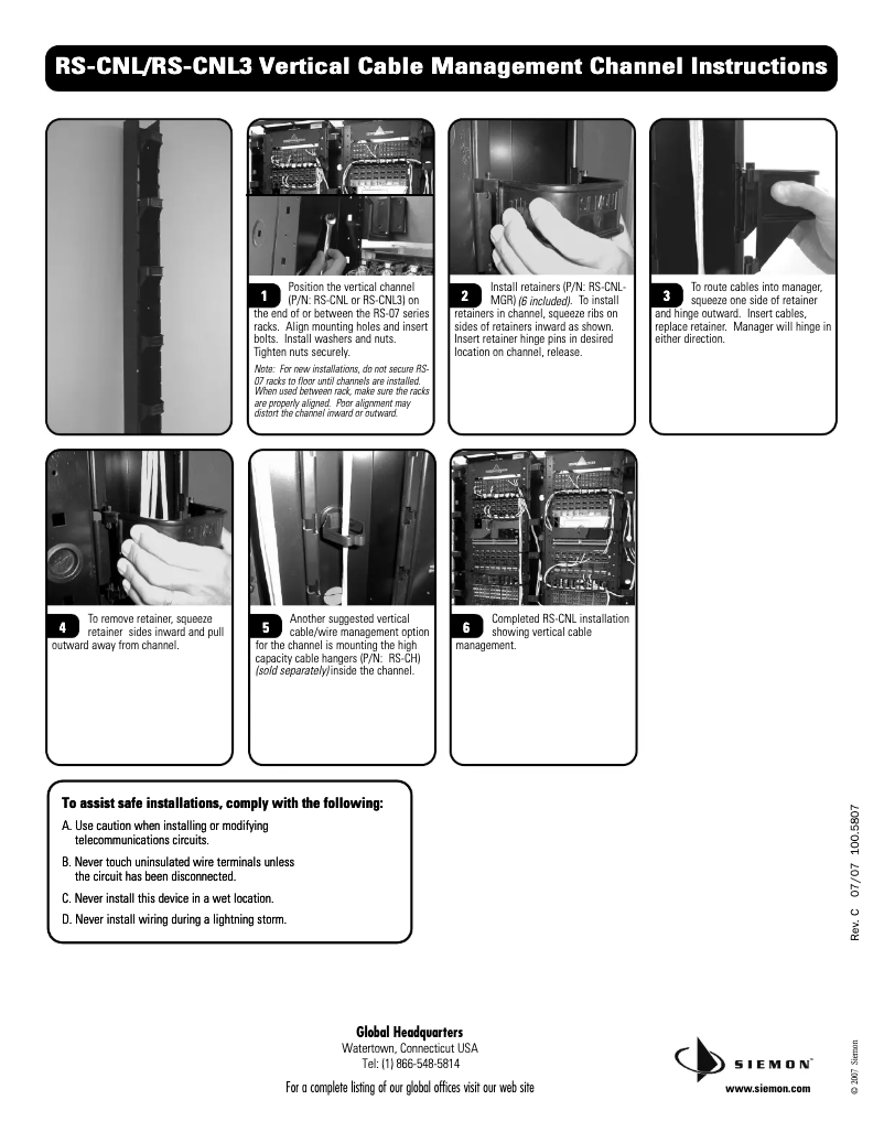 Page n°1 - Manuel utilisateur Siemon RS-CNL